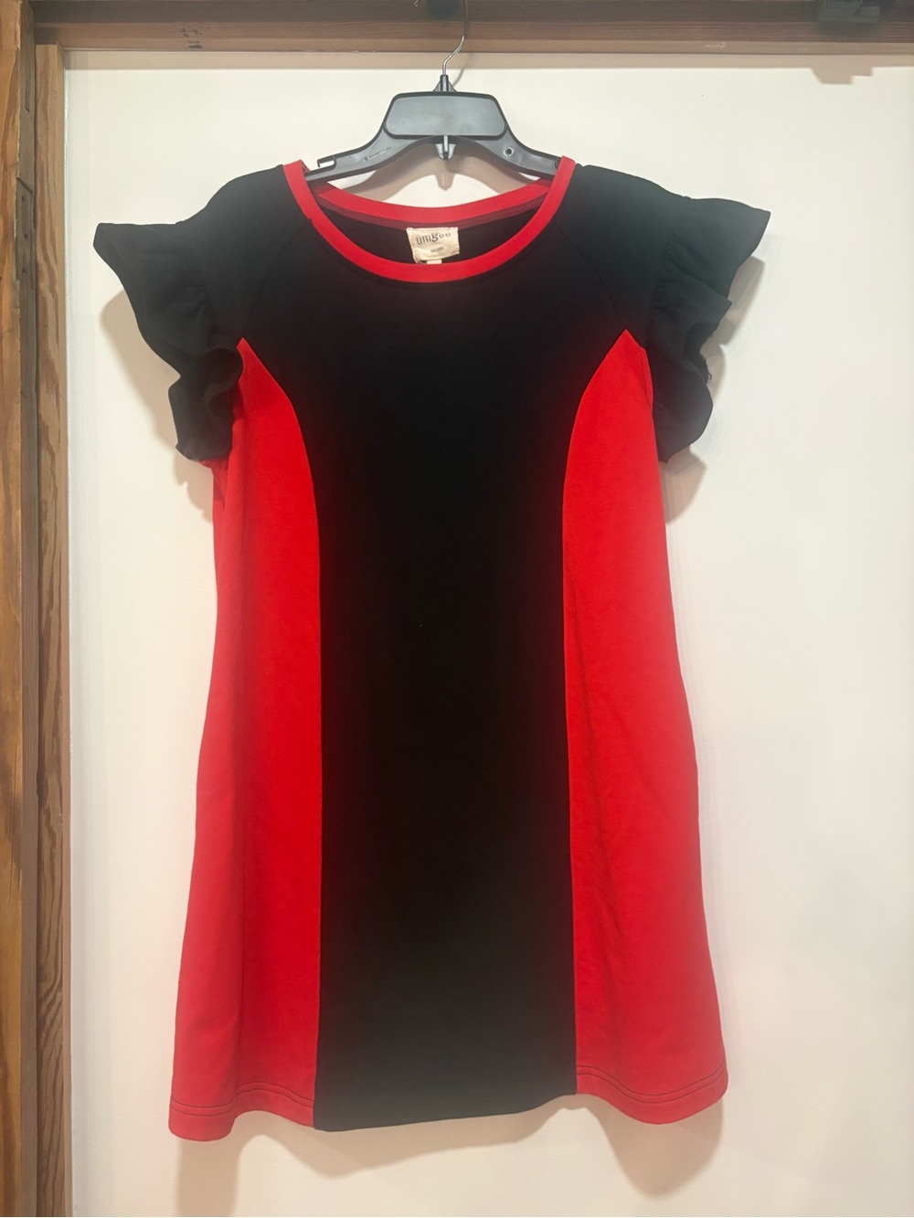 Umgee Black and Red Ruffle Sleeve Knit Dress for Kids